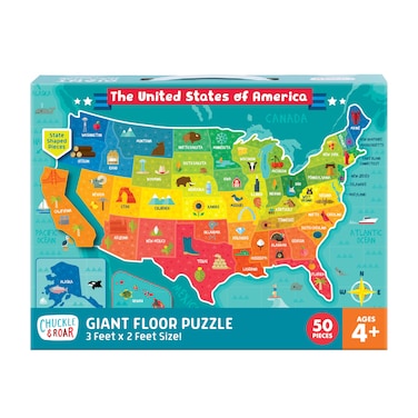 Chuckle &amp; Roar - USA Map Puzzle - Engaging and Educational Puzzles for Kids - Larger Pieces Designed for Preschool Hands - 50 PC Floor Puzzle