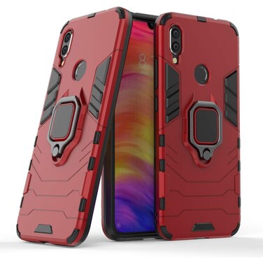 LuluMain Compatible with Xiaomi Redmi Note 7, Redmi Note7 Pro Case, Metal Ring Grip Kickstand Shockproof Hard Bumper (Works with Magnetic Car Mount) Dual Layer Rugged Cover (Red)