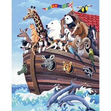 Bits and Pieces &ndash; 200 Piece Jigsaw Puzzle for Adults &ndash; Noah's Ark - Biblical Animal Boat Zoo Jigsaw Puzzle by Barbara Gibson, Completed Puzzle Size: 15" x 19