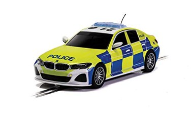 Scalextric BMW 330i M-Sport Police Car 1:32 Slot Race Car C4165, Yellow, Blue &amp; White