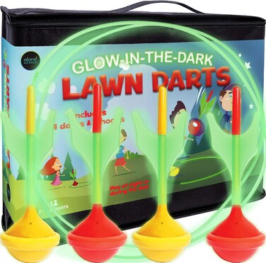 Island Genius Glow in The Dark Lawn Darts Outdoor Yard Game for Kids Teens Adults and Family   Fun Backyard Beach or Tailgate Toss Games for Outside Day or Night