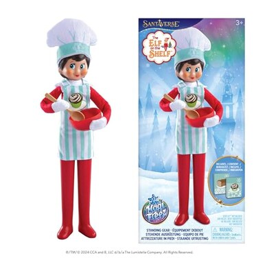 The Elf on the Shelf MagiFreez Christmas Chef Set for Your Scout Elf - Includes Magical Standing Pants, elf- Sized Chef&rsquo;s hat and Apron, Bowl and Spoon and Flour and Sugar Boxes.