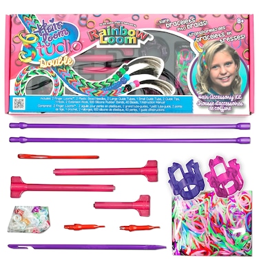 Rainbow Loom&reg; Hair Loom Studio Kit, Features 2 Finger Loom, 40 Beads, 600 Rubber Colorful Rubber Bands and Many More, Great Gift for Girls 7+