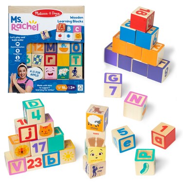Ms. Rachel Melissa &amp; Doug Letter, Number, and Game Wooden Learning Blocks with Activity Cards for Girls and Boys Toddlers Ages 18 Months+ - FSC-Certified