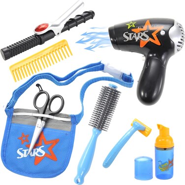 Pretend Beauty Fashion Salon Playset   Hairdryer Curling Iron   Tool Belt   Styling Accessories   Kids Fashion Toy, Barber Shop Pretend Playset for Boys and Girls