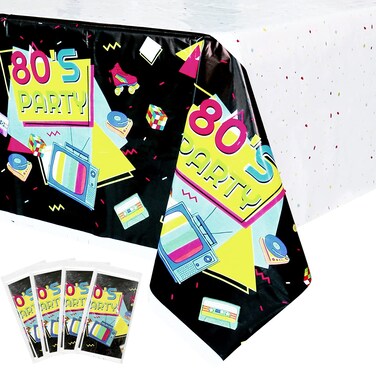 Hegbolke 4 Pack 80s Plastic Party Tablecloths - Back to The 80s Party Decorations 80&rsquo;s Party Table Cover for 80s Theme Birthday Party Supplies Throwback Birthday Party Decoration