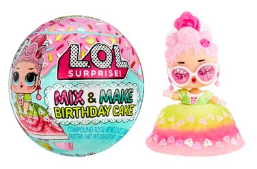 LOL Surprise Mix &amp; Make Birthday Cake Tots with Collectible Doll, DIY Cake Dress, Cake Making and Decorating, Ingredients and Glitter Sprinkles, Cake Dress Doll- Great Gift for Girls Age 3+