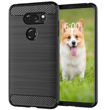 KEEPCA for LG V30 Case,Slim Thin Soft Silicone TPU Rubber Anti-Scratch Shockproof Carbon Fiber Protective Cases Cover for LG V35 ThinQ,Brushed Black