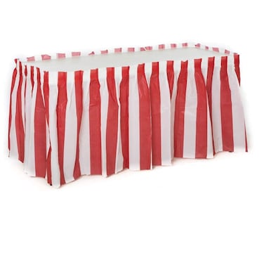 Oojami 2 Pack Red &amp; White Striped Table Skirt Carnival Circus Decorations