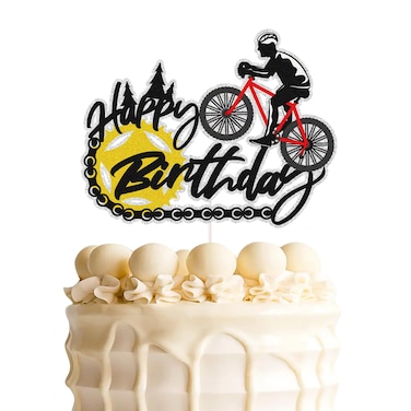 Bicycle Happy Birthday Cake Topper,Mountain Road Bike Calke Decor, Sport Theme Birthday Party Wedding Party Baby Shower Decorations