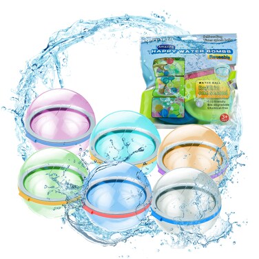 Reusable Water Balloons Quick Fill Self Sealing, Refillable Water Balls for Kids Aldult, Water Bomb Splash Balls for Pool, Outdoor Water Toys Balloons for Water Fight Game, Summer Fun Party, 6 Pack