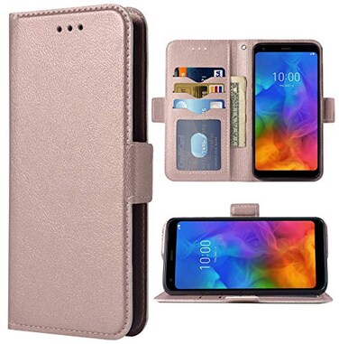 Phone Case for LG Q7 / Q7+ Plus Folio Flip Wallet Case,PU Leather Credit Card Holder Slots Full Body Protection Kickstand Protective Phone Cover for LGQ7 Q 7 7Q Q7+ Q7Plus LGQ7Plus Q610EM Rose Gold