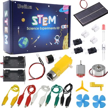 Delinx Fun Physics Science Experiment Kit: Windmill Generator,Hand-cranked Generator,Solar Power Generator, Basic Electric Circuit Learning,DIY Educational STEM Project for Kids &amp; Teens,Girls &amp; Boys