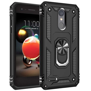 Military Grade Drop Impact for LG Aristo 3 Case,Aristo 2 Case Aristo 2 Plus/Rebel 4 LTE/Phoenix 4/Zone 4 Metal Rotating Ring Kickstand Holder Armor Shockproof for LG Aristo 2 3 Phone Case (Black)