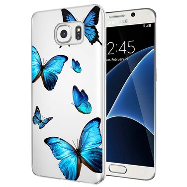 Bohefo Clear Case Compatible with Galaxy S7, Samsung S7 Case for Girls Women, Cute Soft TPU Shockproof Protective Phone Case Cover for Samsung Galaxy S7 (Blue Butterfly)