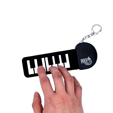 Rock and Roll It - Micro Piano. Real Working &amp; Playable Piano Keychain. Hang on a Backpack &amp; Play Anywhere! Mini Size Black/White Finger Piano Pad. Tiny Silicone Electronic Keyboard. Battery Included