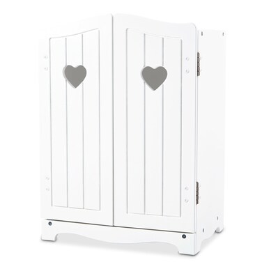 Melissa &amp; Doug Mine to Love Wooden Play Armoire Closet for Dolls, Stuffed Animals - White (17.3&rdquo;H x 12.4&rdquo;W x 8.5&rdquo;D Assembled) - Wooden Pretend Play Closet, Doll Wardrobe