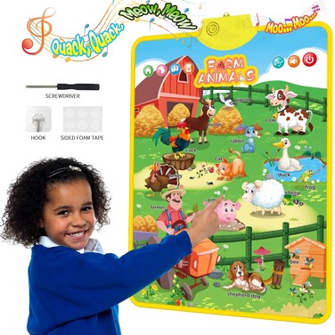JOYLEARN Farm Animals Sound Educational Preschool Learning Poster for Toddler, Pre-K, Kindergarten, Daycares, Classroom, Homeschool