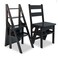 LIEHD 4 Tier Folding Step Ladder, Convertible Multi-Functional 3-in-1 Wood Ladder Chair, 265 lbs Capacity Display Ladder and Storage Shelf for Library, Home Kitchen (Black), 37.5x35x90cm