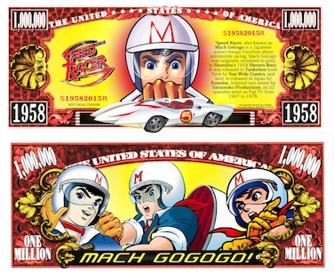 Anime Source Speed Anime Racer Vintage Japanese Cartoon Series Race Car Mach Gogogo Commemorative Novelty Million Bill with Semi-Rigid Protector