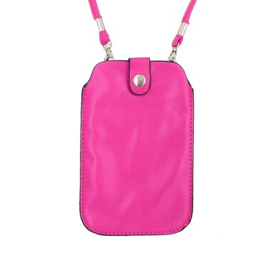 Leather Neck Pouch for iPhone Xs Max, 8 Plus &amp; Other Smartphones (Style 3) - Pink