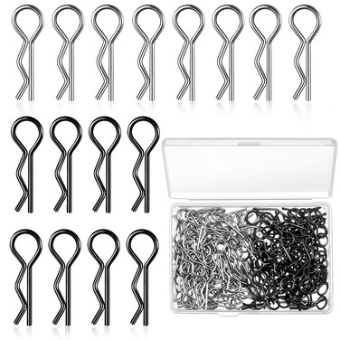 120 Pieces Universal RC Body Clips Car Clips Silver and Black Stainless Steel R Clips for All 1/10 1/12 Scale Redcat HPI Himoto HSP Exceed RC Car Parts Truck Buggy Shell Replacement