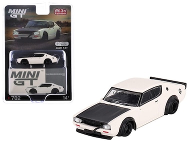 Skyline Kenmeri Liberty Walk RHD (Right Hand Drive) White with Matt Black Hood Limited Edition to 9600 Pieces Worldwide 1/64 Diecast Model Car by Mini GT MGT00702
