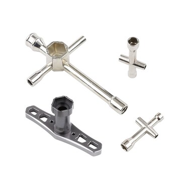 Rchobbytop 4pcs Mini 4-Way &amp; 6-Way Cross Sleeve Wrenches &amp; Aluminum Hex Nut Driver Bolts Tool Kit 5.5mm 7mm 8mm 10mm 12mm 17mm for 1/8 1/10 RC Car Remote Control Boat Helicopter Drone Robot