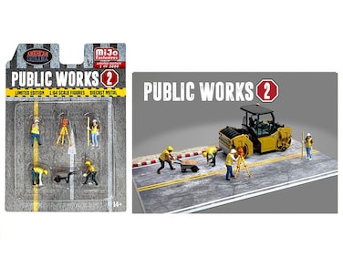 Public Works 2" 6 Piece Diecast Figure Set (4 Figures, 1 Camera, 1 Wheelbarrow) Limited Edition to 3600 Pieces Worldwide for 1/64 Scale Models by American Diorama AD-76519MJ