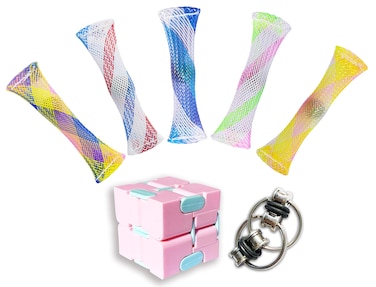 oxe Fidget Toys Set-Stress Relief and Anti Anxiety Toys for Kids and Adults-Flippy Chain,Marble with Mesh,Infinity Cube,7 Pieces
