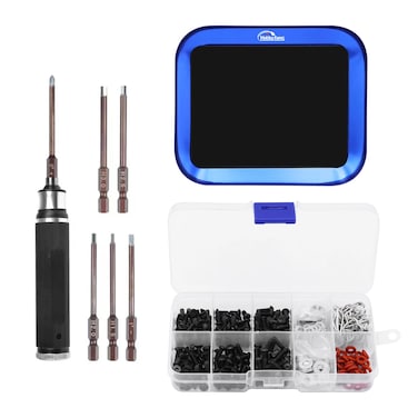 Hobby Fans 340PCS RC Screws Kit Repair Tool Set with Screws Tray and 6 in 1 Hex Screwdriver for 1/8 1/10 1/12 1/16 RC Cars