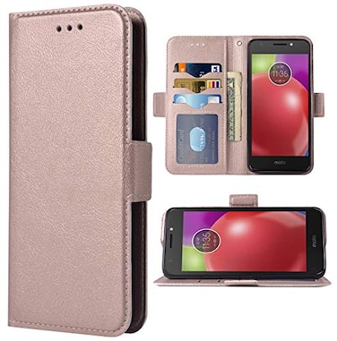 Phone Case for Moto E4 Folio Flip Wallet Case,PU Leather Credit Card Holder Slots Full Body Protection Kickstand Protective Phone Cover for Motorola MotoE4 E 4 4E 4th Generation Gen XT1768 Rose Gold