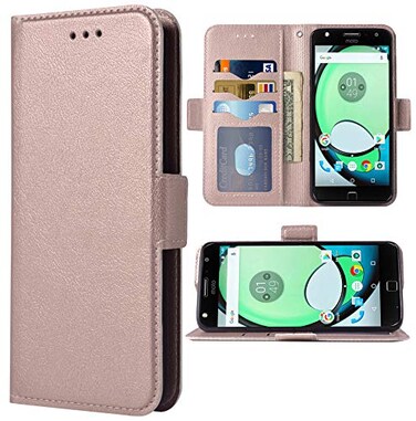 Phone Cover for Moto Z Play Folio Flip Wallet Case,PU Leather Credit Card Holder Slots Full Body Protection Kickstand Hard Hybrid Protective Phone Cover for Motorola MotoZPlay MotoZ ZPlay Rose Gold
