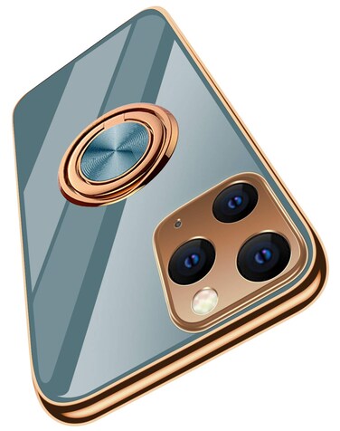 iPhone 11 Pro Max Case 6.5" Phone Cases with Ring Holder Kickstand Silicone Electroplated Shock-Absorption Soft Flexible TPU Bumper Cover - Gray