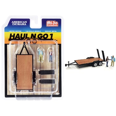 American Diorama Haul N Go 1" Trailer and 2 Figurines Diecast Set of 3 Pieces for 1/64 Scale Models