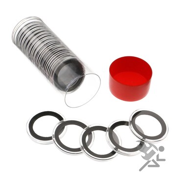 Red Coin Storage Container &amp; (20) Black Ring 32mm Air-Tite Coin Holder Capsules for 1oz American Gold Eagles and 1oz Gold Krugerrands &amp; Kangaroos by OnFireGuy