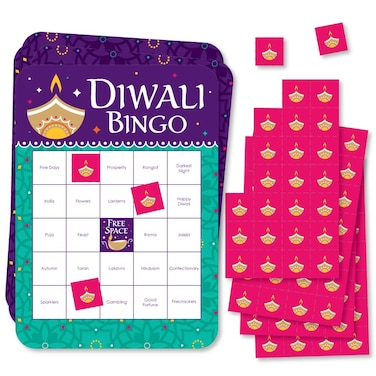 Big Dot of Happiness Happy Diwali - Bingo Cards and Markers - Festival of Lights Party Bingo Game - Set of 18