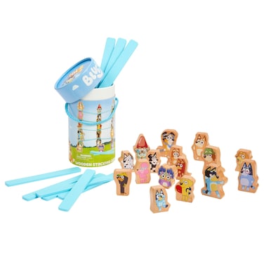 Bluey &ndash; Wooden Stacking Game &ndash; 25 Build and Balance Pieces with Characters and Sticks in a Storage Tube &ndash; FSC Certified for Children 3 Years and Up