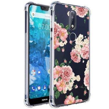 Ueokeird Nokia 7.1 Case, Nokia 7.1 Case with Flowers, Slim Shockproof Clear Floral Pattern Soft Flexible TPU Back Phone Protective Cover for Nokia 7.1 2018 Release Pink Flower