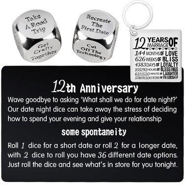 12th Anniversary Dice,12th Wedding Anniversary Dice for Couples,12 Years Anniversary Date Night Dice Gift,12 Years Anniversary for Her,12th Anniversary for Husband,12th Anniversary