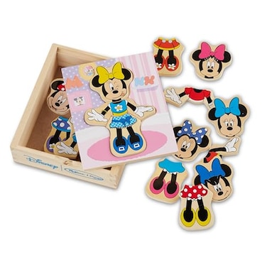 Melissa &amp; Doug Disney Minnie Mouse Mix and Match Dress-Up Wooden Play Set (18 pcs) - Minnie Mouse Toys For Disney Fans, Fashion Puzzle Travel Toys For Kids Ages 3+