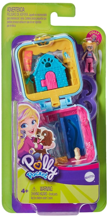 Polly Pocket Pet Center Compact with Removable Doghouse, Surprise Reveals, Photo Customization, Micro Doll with 5 Movable Joints, Great Gift for Ages 4 Years Old &amp; Up