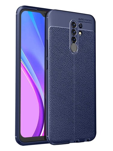 CruzerLite Case Compatible with Xiaomi Redmi 9 Case, Carbon Fiber Texture Design Cover Anti-Scratch Shock Absorption Case made for Xiaomi Redmi 9 (2020) (Leather Blue)