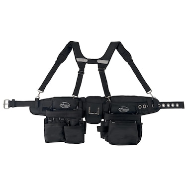 Dead On Tools DO-FR One Size Fits All 2-Bag Carpenter's and Framer's Construction Rig with Suspenders and 24 Pockets in Grey and Black