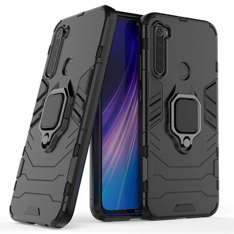 LuluMain Compatible with Redmi Note8 Case, Metal Ring Grip Kickstand Shockproof Hard Bumper (Works with Magnetic Car Mount) Dual Layer Rugged Cover for Xiaomi Redmi Note 8 (Black)