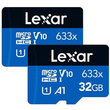 Lexar 32GB (2-Pack) High-Performance 633x micro SD Card w/ SD Adapter, UHS-I, C10, U1, A1, Full-HD &amp; 4K Video, Up To 100MB/s Read, for Smartphones, Tablets, and Action Cameras (LMS0633032G-B2ANU)