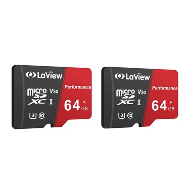 LaView 64GB Micro SD Card 2 Pack, Micro SDXC UHS-I Memory Card &ndash; 95MB/s,633X,U3,C10, Full HD Video V30, A1, FAT32, High Speed Flash TF Card P500 for Computer with Adapter/Phone/Tablet/PC