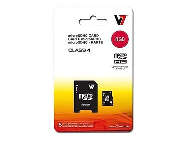 V7 8GB MicroSDHC Class 4 Flash Memory Card with SD Adapter (VAMSDH8GCL4R-1N),Black