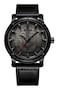Carlien New 3D Engraved Wolf Dial Quartz Watch for Men Big Face Sport Leather Casual Wristwatch (Black)