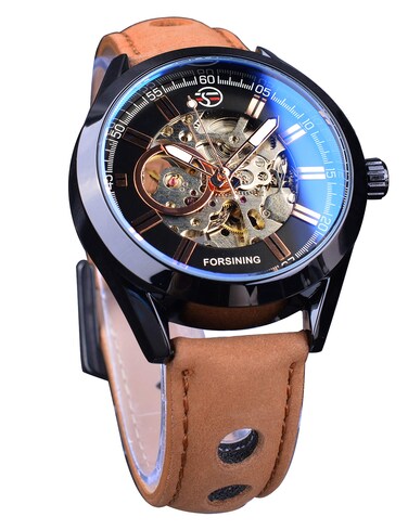 FORSINING 3D Blue Hardlex Glass Mens Transparent Sport Casual Mechanical Automatic Wrist Watch Top Brand Luxury